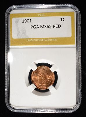1901 INDIAN CENT PGA GEM BU RED. TOP RATED AUCTION HOUSE ESTIMATE $320 - $370.