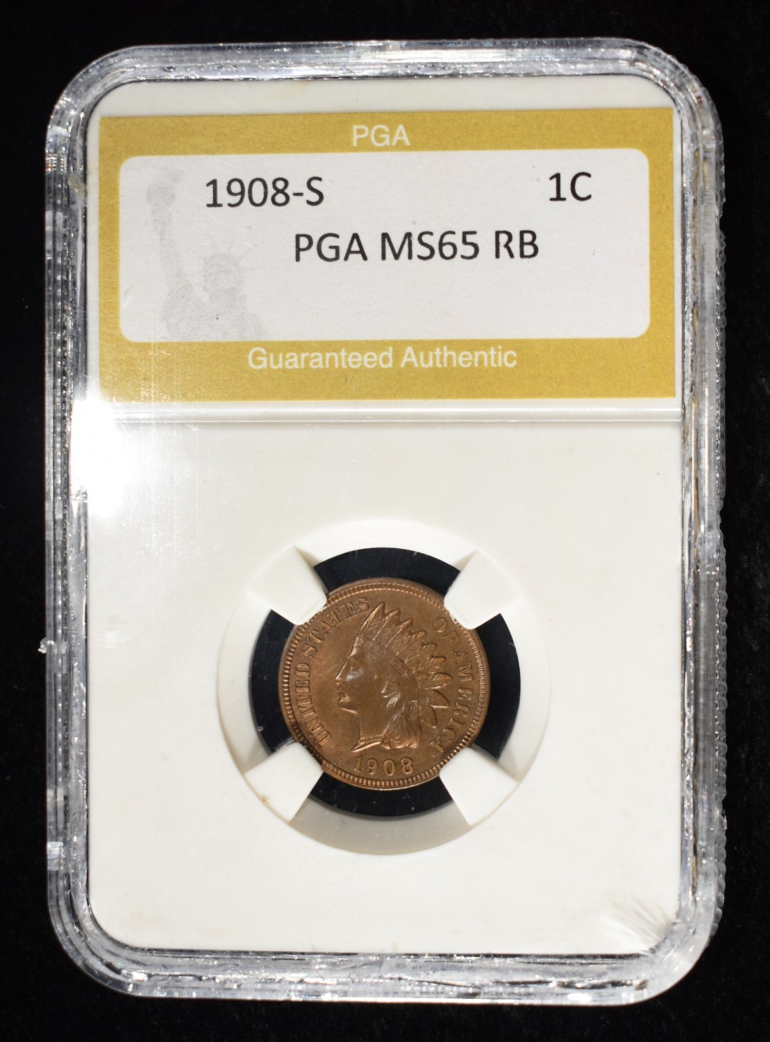 1908-S INDIAN CENT PGA GEM BU RB