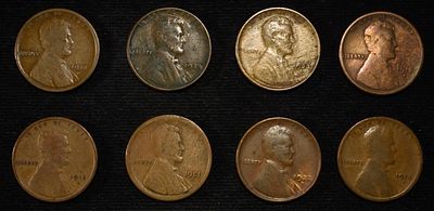 8 NICE EARLY SEMIKEY WHEAT CENTS. 13-D, 15-D, 15-S, 16-S, 21-S, 22-D, 23-S & 24-D ESTIMATE $60 - $80.