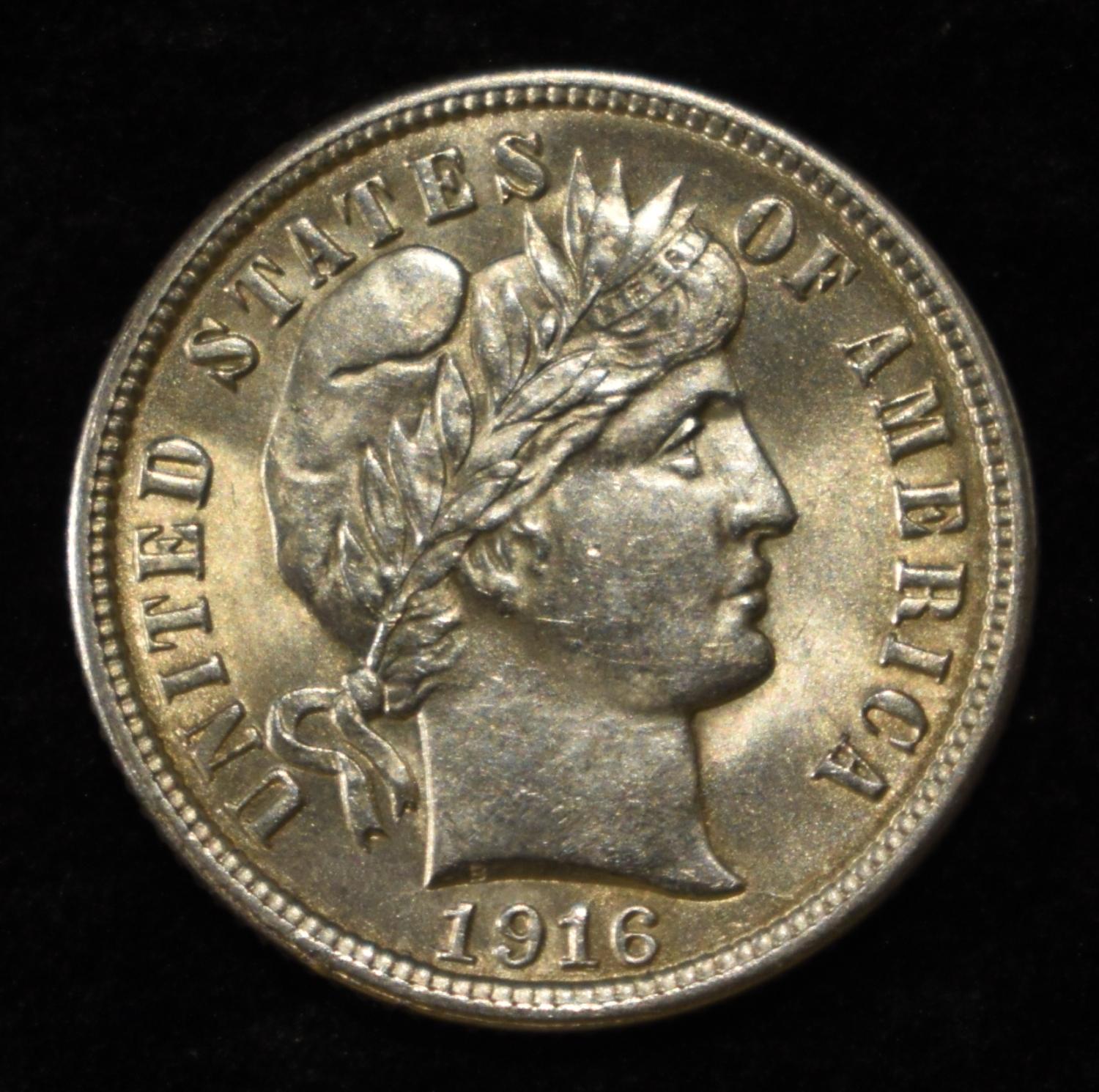 1916 BARBER DIME GEM BU