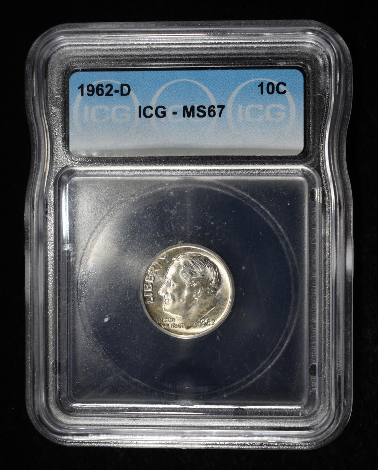 1962-D ROOSEVELT DIME ICG MS67
