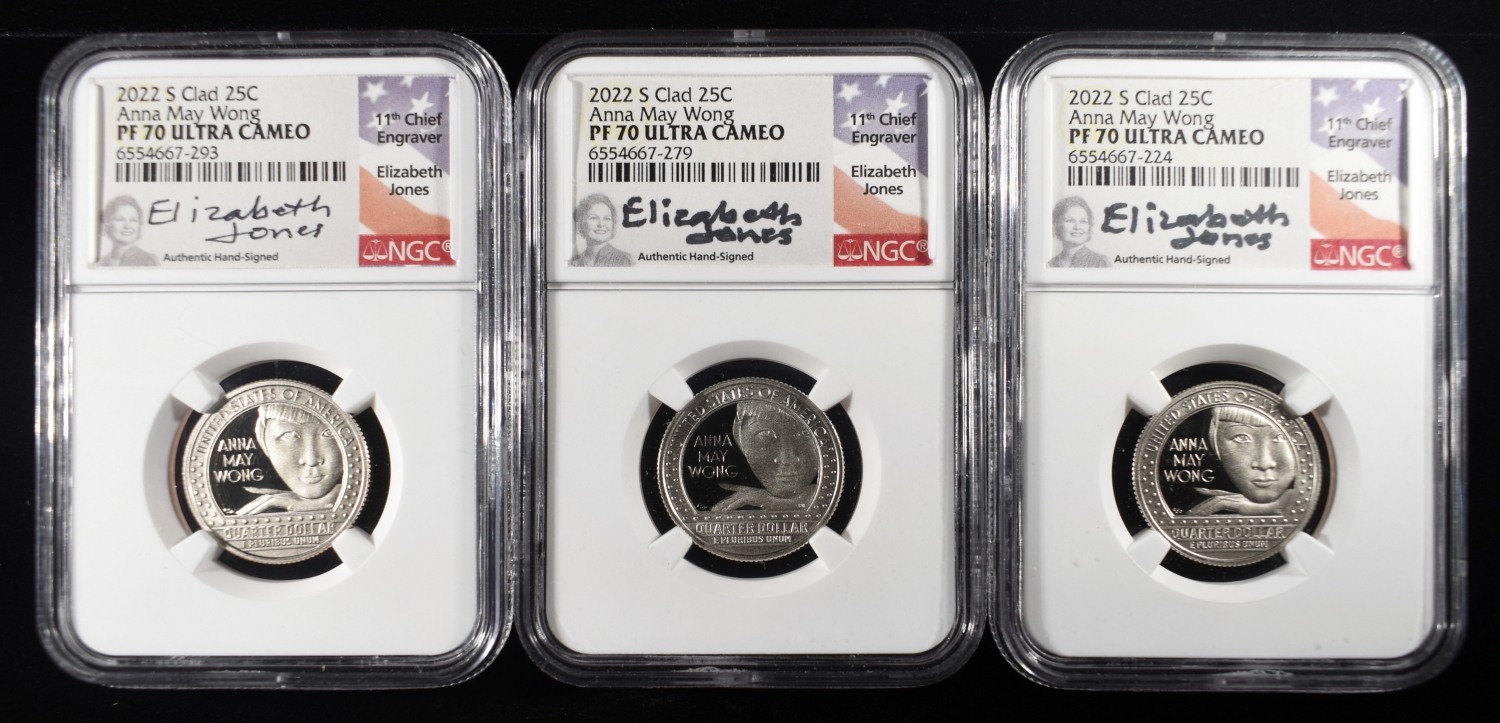 (3) 2022-S CLAD WASHINGTON QUARTERS NGC PF70 UCAM