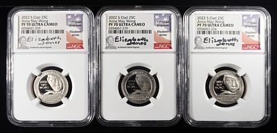 (3) 2022-S CLAD WASHINGTON QUARTERS NGC PF70 UCAM. ANNA MAY WONG WEEKLY COIN & CURRENCY AUCTIONS 