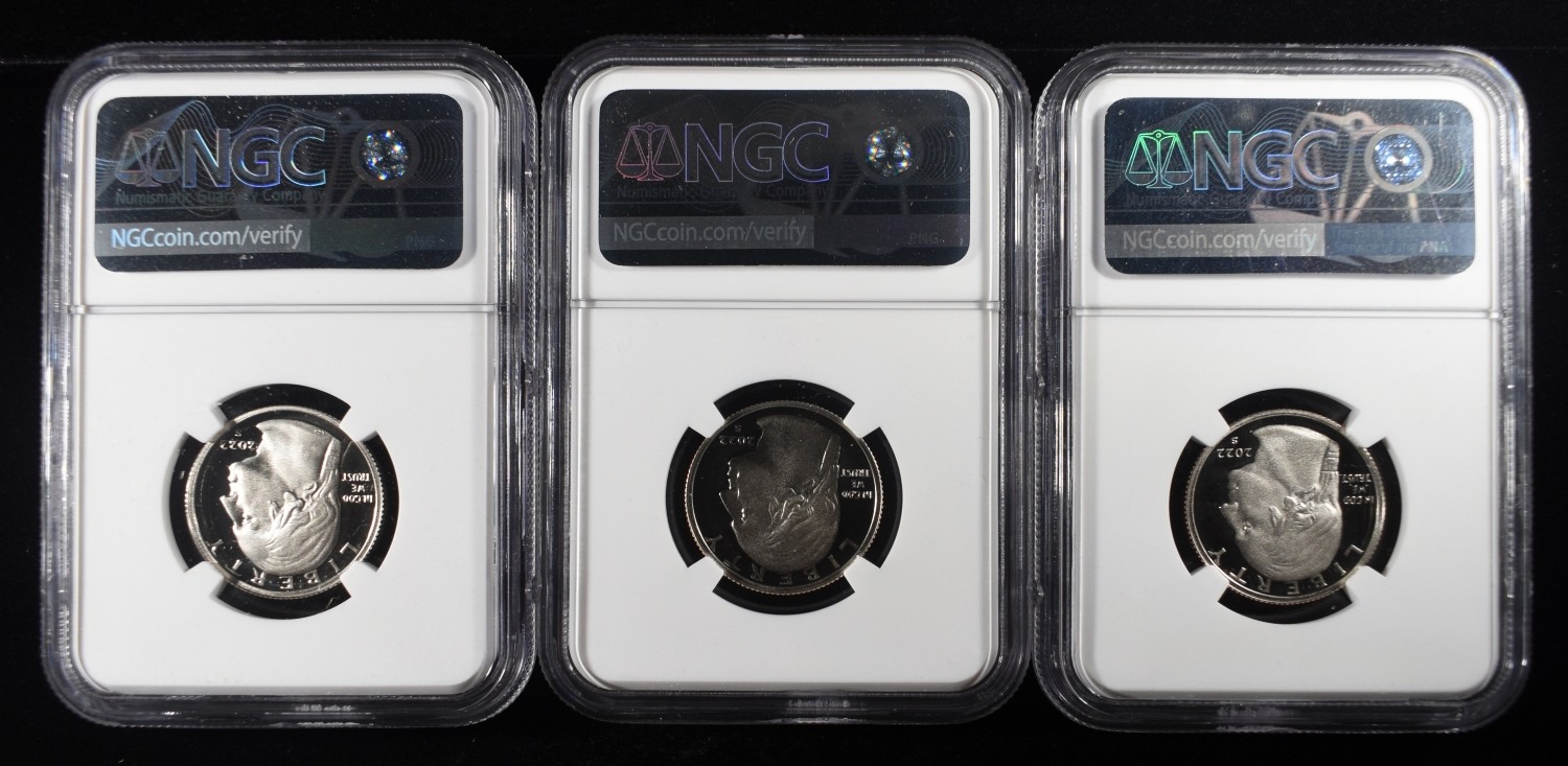 (3) 2022-S CLAD WASHINGTON QUARTERS NGC PF70 UCAM