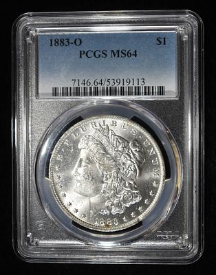 1883-O MORGAN DOLLAR PCGS MS-64. LEADERS IN ON-LINE AUCTIONS ESTIMATE $150 - $200.
