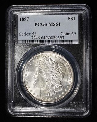 1897 MORGAN DOLLAR PCGS MS-64. WEEKLY COIN & CURRENCY AUCTIONS ESTIMATE $200 - $250.