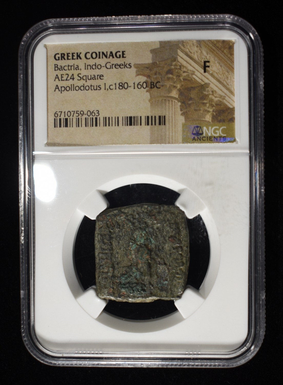 APOLLODOTUS I c.180-160 BC AE24 SQUARE NGC F