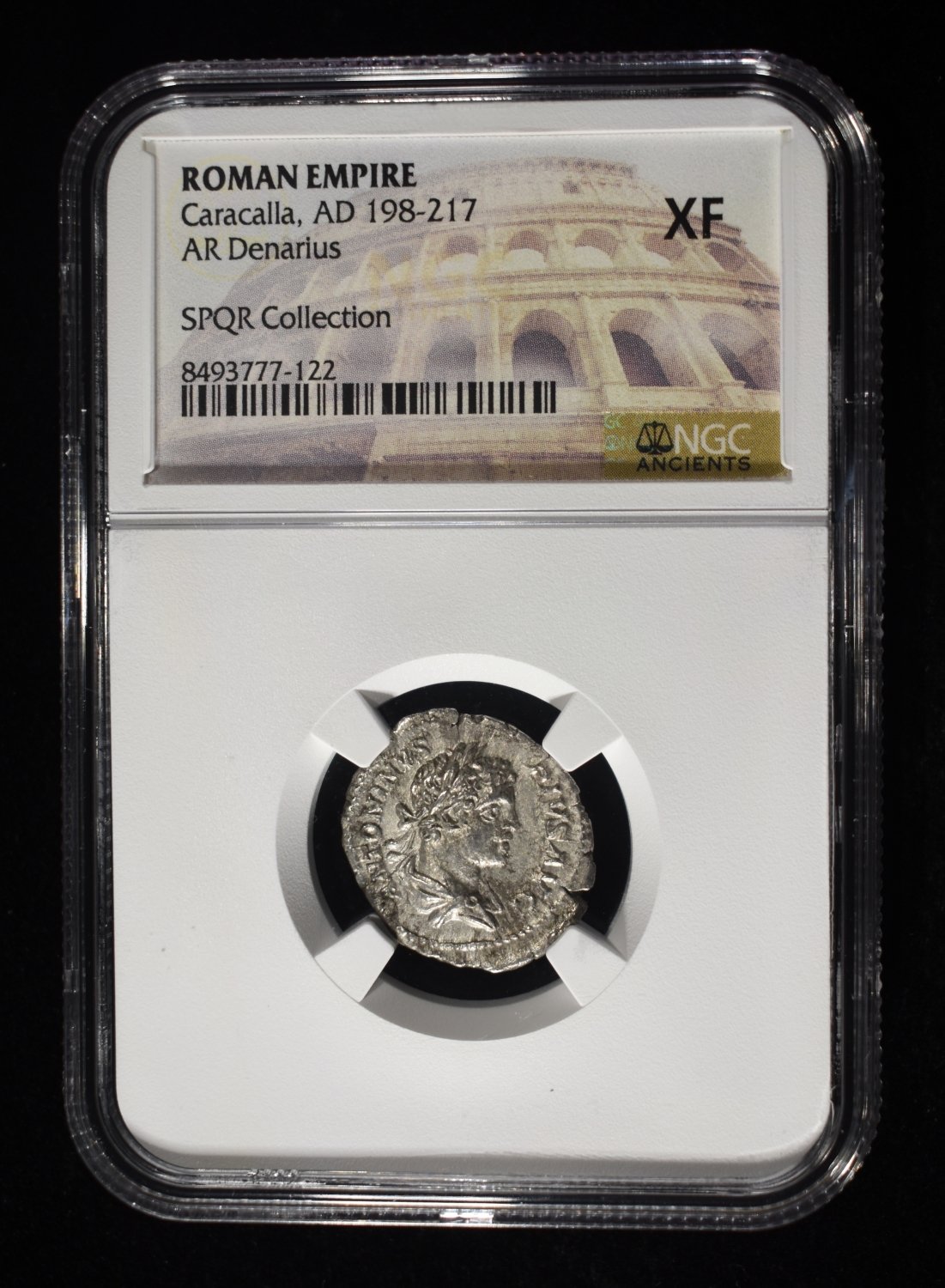 CARACALLA, AD 198-217 AR DENARIUS NGC XF