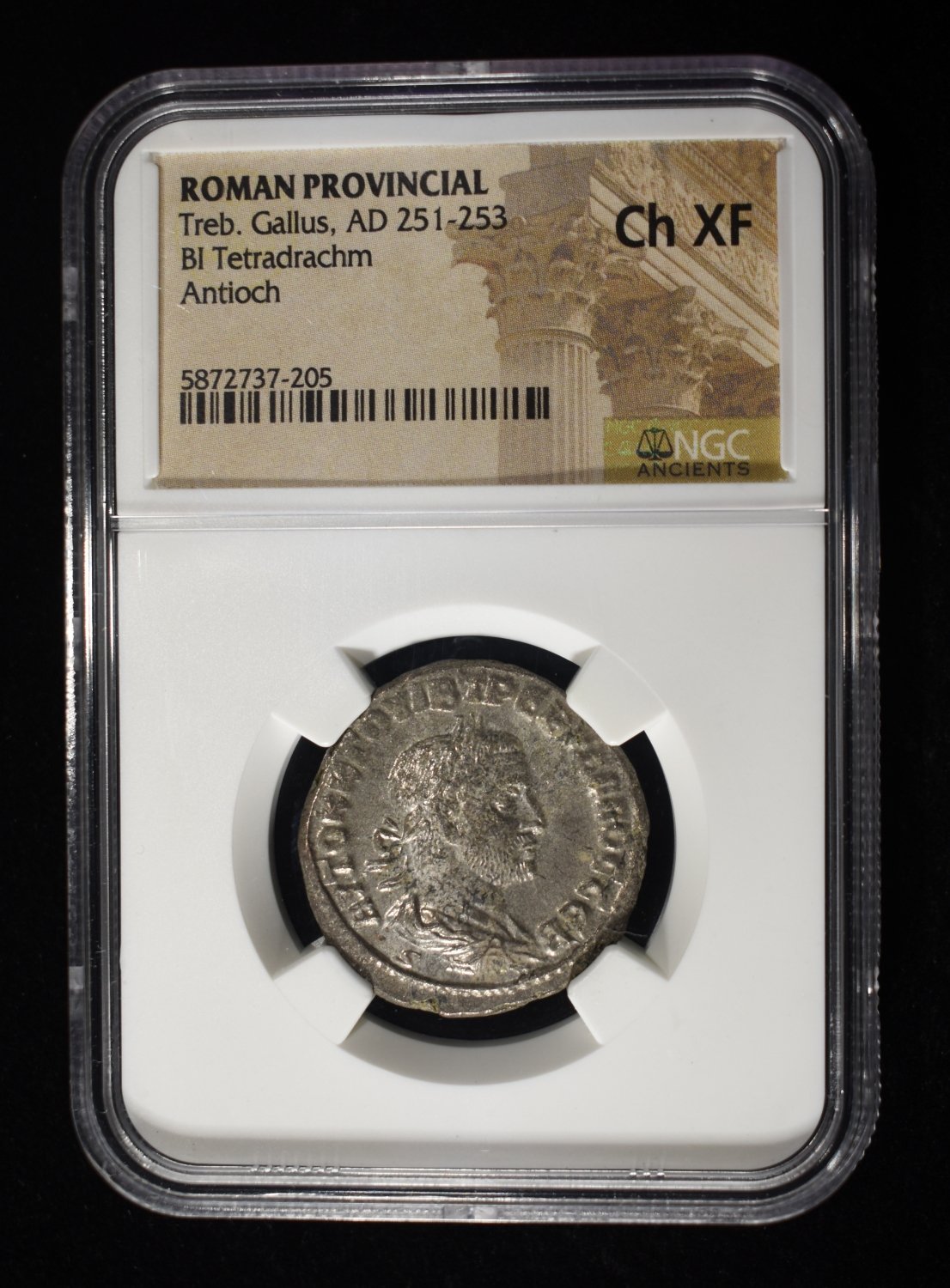 AD 251-253 TREB. GALLUS BI TETRADRACHM NGC CH XF