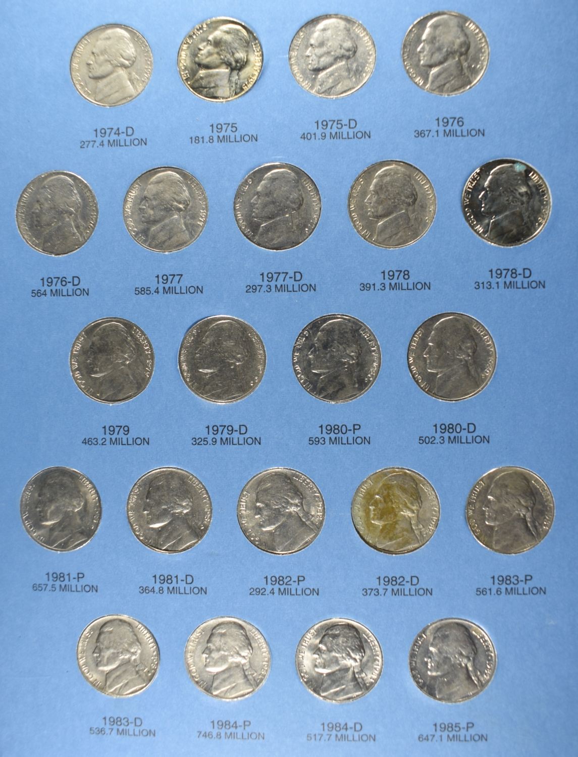 (5) JEFFERSON NICKEL COLLECTIONS