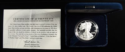 2005-W AMERICAN SILVER EAGLE PROOF. WEEKLY COIN & CURRENCY AUCTIONS ESTIMATE $150 - $200.