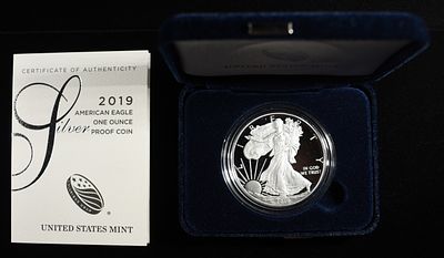 2019-W AMERICAN SILVER EAGLE PROOF. BID WITH SILVER CITY AUCTIONS ESTIMATE $150 - $200.