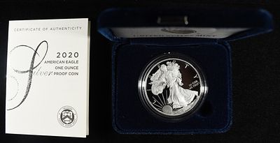 2020-W AMERICAN SILVER EAGLE PROOF. BID WITH SILVER CITY AUCTIONS ESTIMATE $100 - $150.