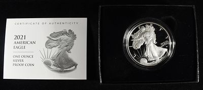 2021-S AMERICAN SILVER EAGLE PROOF. WEEKLY COIN & CURRENCY AUCTIONS ESTIMATE $100 - $150.