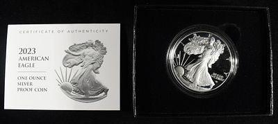2023-W AMERICAN SILVER EAGLE PROOF. LEADERS IN ON-LINE AUCTIONS ESTIMATE $100 - $150.