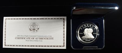 2003-P $1 COMMEM FIRST FLIGHT PROOF. WEEKLY COIN & CURRENCY AUCTIONS ESTIMATE $110 - $160.