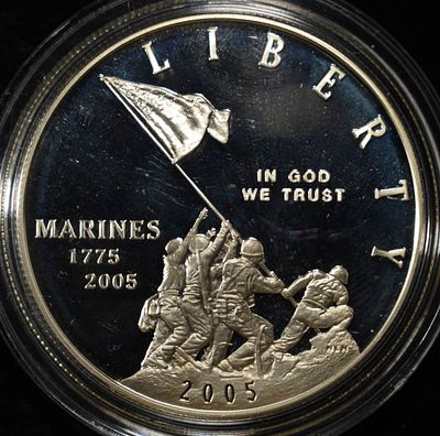 2005-P $1 COMMEM MARINE CORPS PROOF. BID WITH SILVER CITY AUCTIONS ESTIMATE $120 - $170.