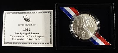2012-P $1 COMMEM STAR-SPANGLED BANNER. BID WITH SILVER CITY AUCTIONS ESTIMATE $110 - $160.