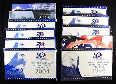 1999-2009 & 2013 QUARTER PROOF SETS MISSING 2007. LEADERS IN ON-LINE AUCTIONS ESTIMATE $80 - $120.