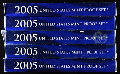 (5) 2005 MINT PROOF SETS. BID WITH SILVER CITY AUCTIONS ESTIMATE $60 - $80.
