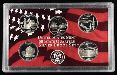 2005-S STATE QUARTER SILVER PROOF SET. BID WITH SILVER CITY AUCTIONS ESTIMATE $90 - $130.