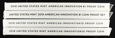 2019 & (3) 2018 $1 INNOVATION PROOF SETS. WEEKLY COIN & CURRENCY AUCTIONS ESTIMATE $80 - $120.