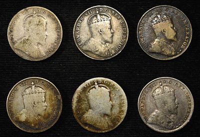 (6) 92.5% SILVER CANADIAN 10 CENTS. TOP RATED AUCTION HOUSE ESTIMATE $90 - $130.