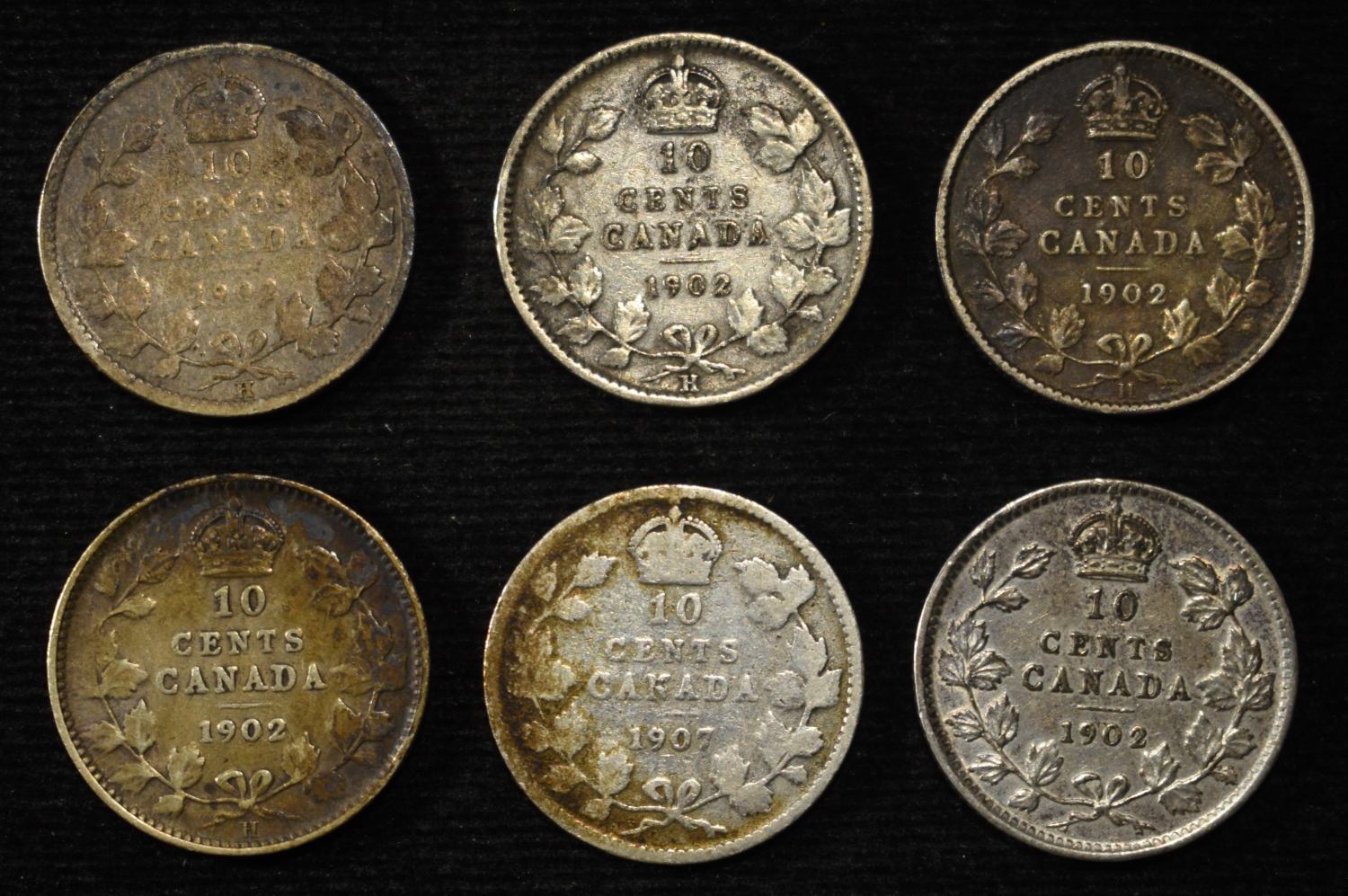(6) 92.5% SILVER CANADIAN 10 CENTS