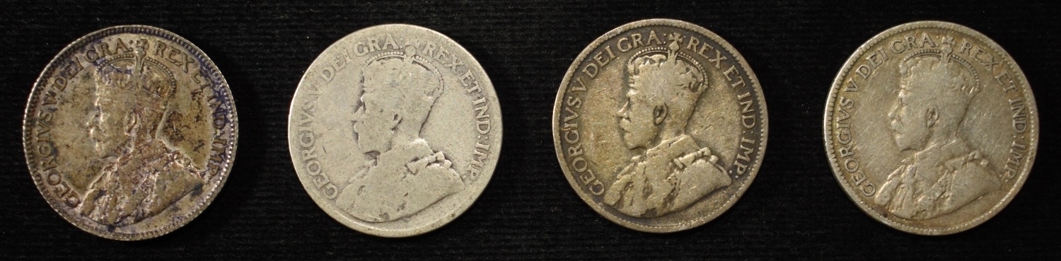 (4) 92.5% SILVER CANADIAN 25 CENTS