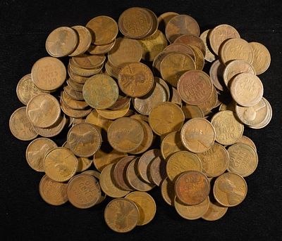 (105) WHEAT CENTS FROM THE TEENS. BID WITH SILVER CITY AUCTIONS ESTIMATE $120 - $150.