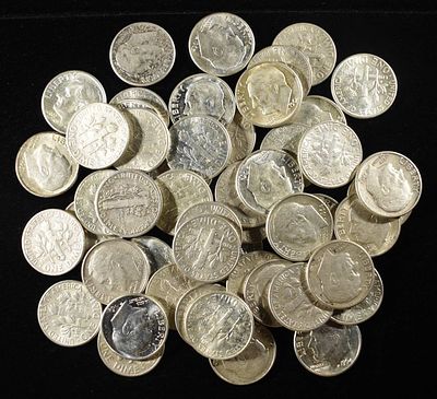 (50) ROOSEVELT DIMES 90% SILVER. TOP RATED AUCTION HOUSE ESTIMATE $350 - $400.