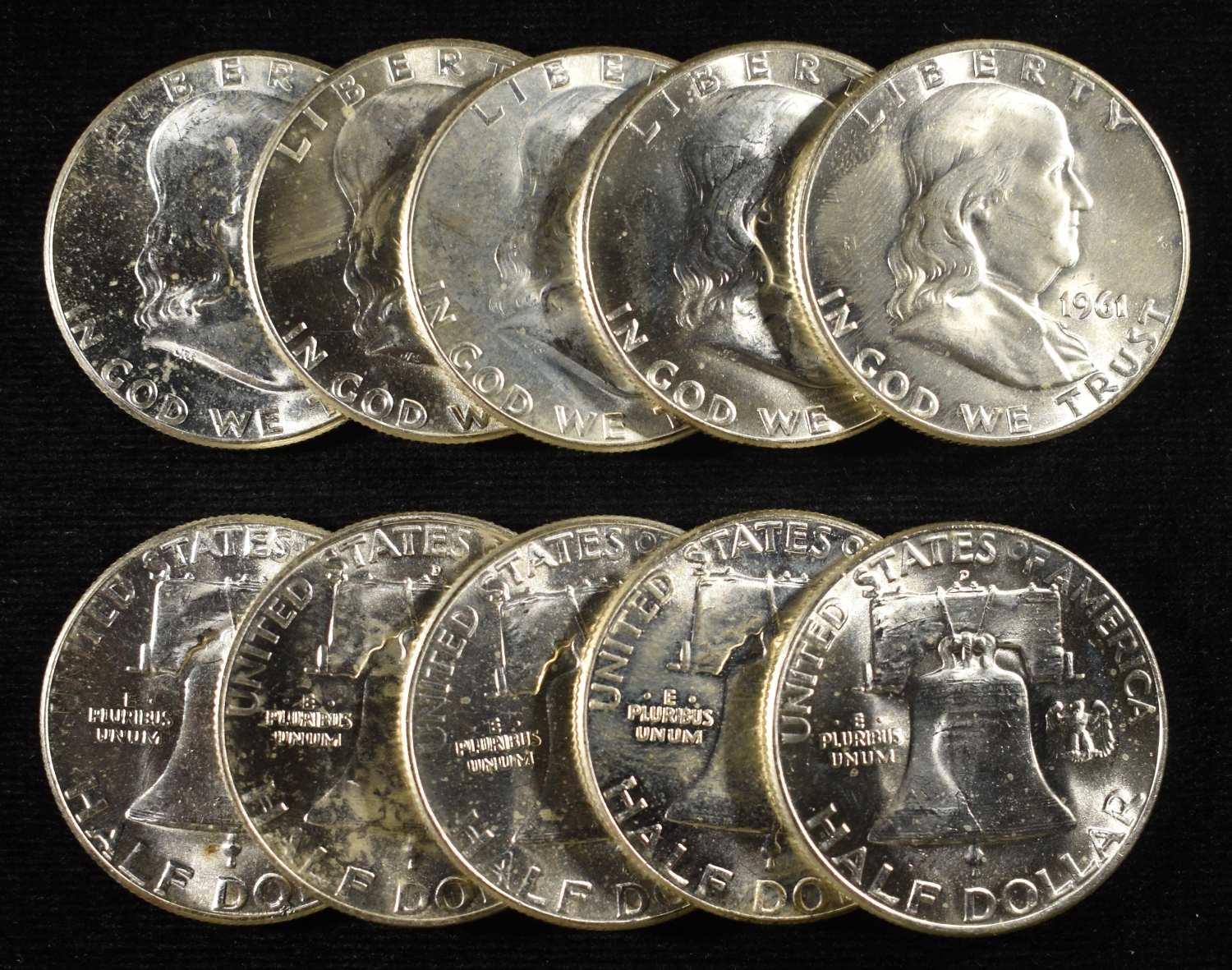 (10) FRANKLIN HALF DOLLARS BU