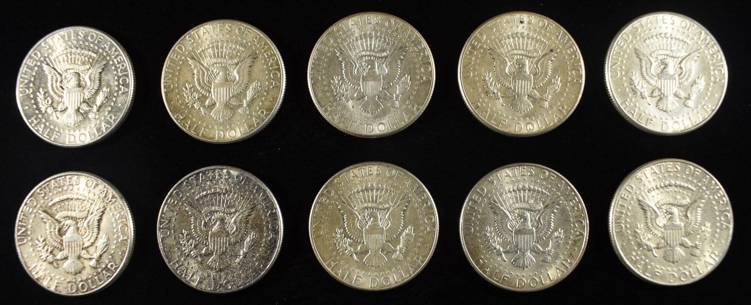(10) 90% SILVER KENNEDY HALF DOLLARS