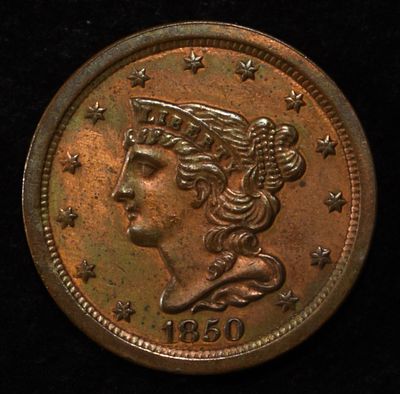 1850 HALF CENT AU/BU. BID WITH SILVER CITY AUCTIONS ESTIMATE $1000 - $1200.