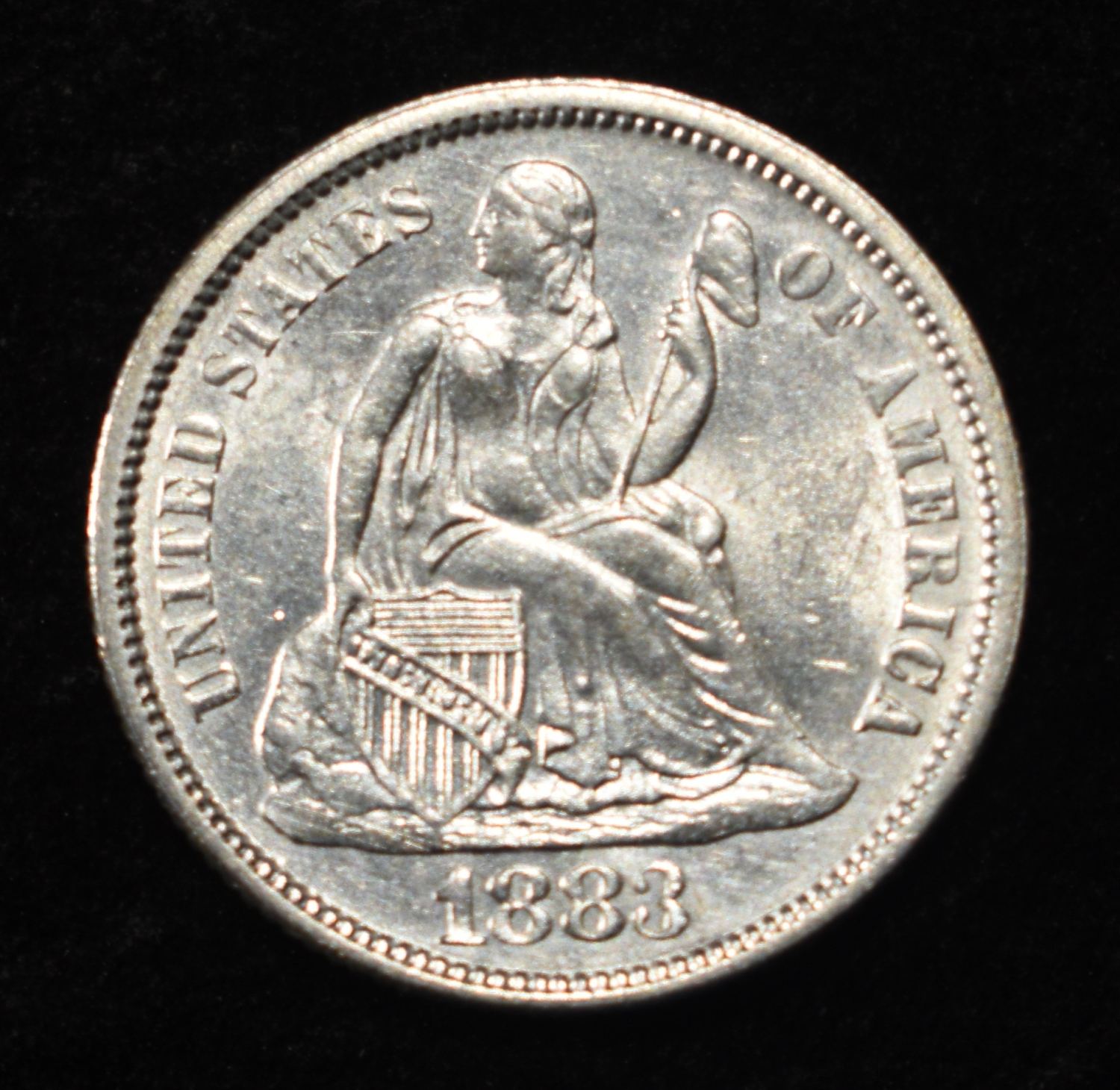 1883 SEATED LIBERTY DIME CH/GEM BU