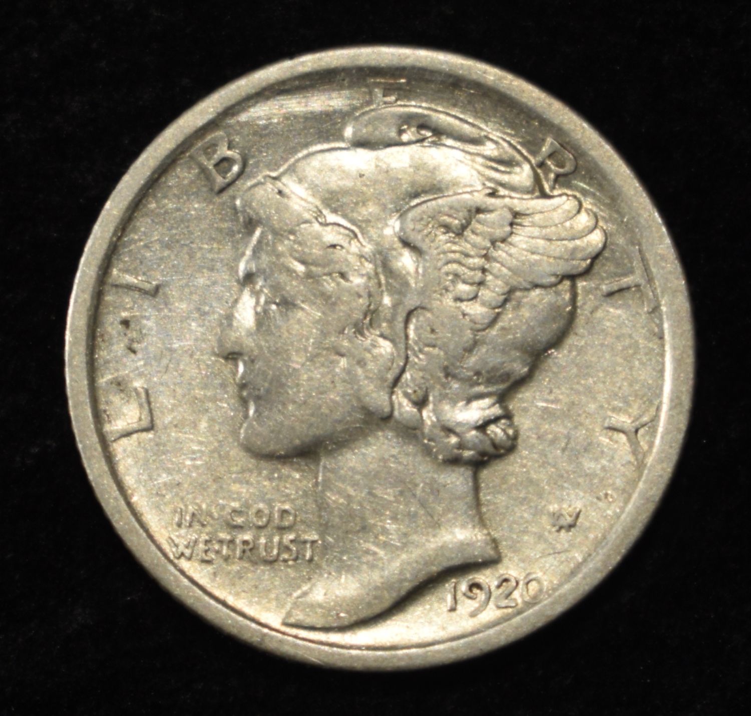 1920-S MERCURY DIME AU