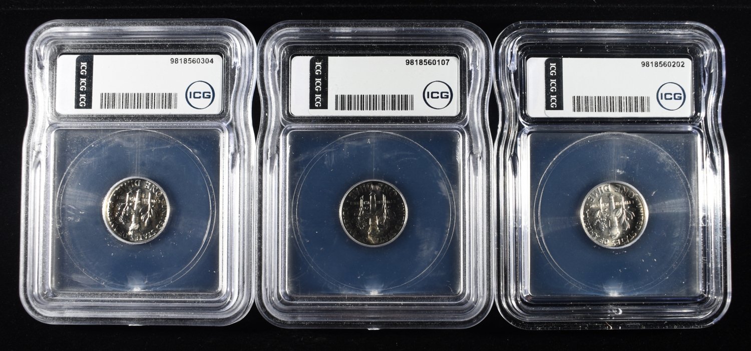 1967, 66 & 65 ROOSEVELT DIMES ICA MS68 SMS