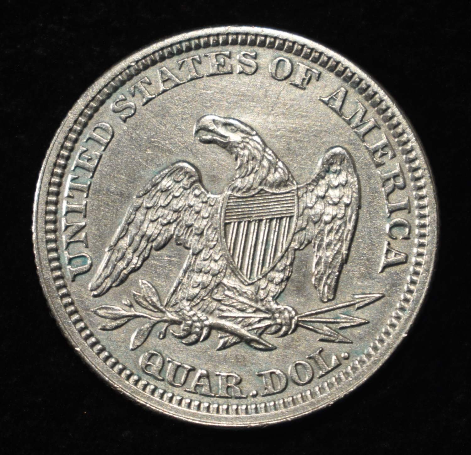 1861 SEATED LIBERTY QUARTER CH AU