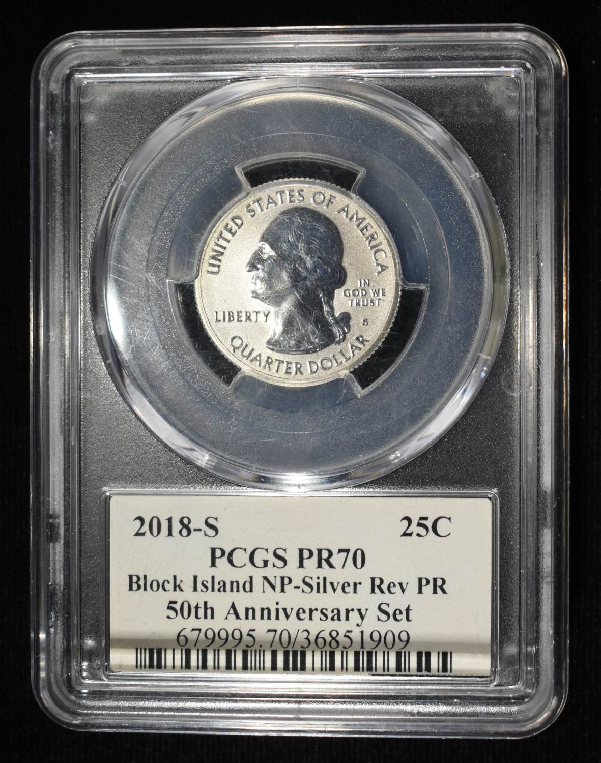 2018-S 25C BLOCK ISLAND NP SILVER PCGS REV PR70