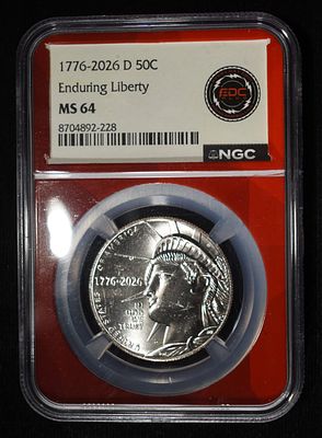 1776-2026-D 50C ENDURING LIBERTY NGC MS64. TOP RATED AUCTION HOUSE ESTIMATE $60 - $80.