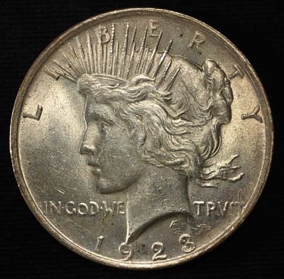 1923 PEACE DOLLAR BU. TOP RATED AUCTION HOUSE ESTIMATE $100 - $130.