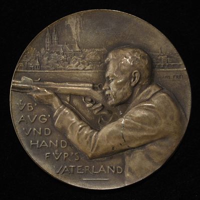 1900 SWISS SHOOTING MEDAL BASEL SILVER. WEEKLY COIN & CURRENCY AUCTIONS ESTIMATE $500 - $600.