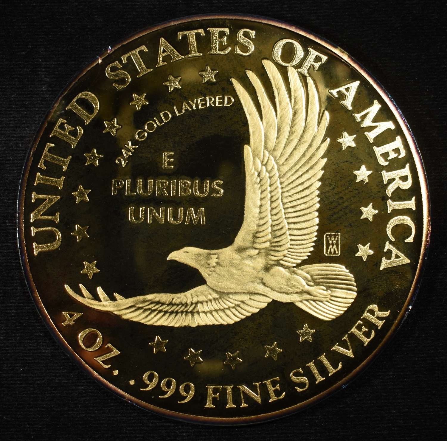 4 OZ .999 SILVER 24K GOLD LAYERED