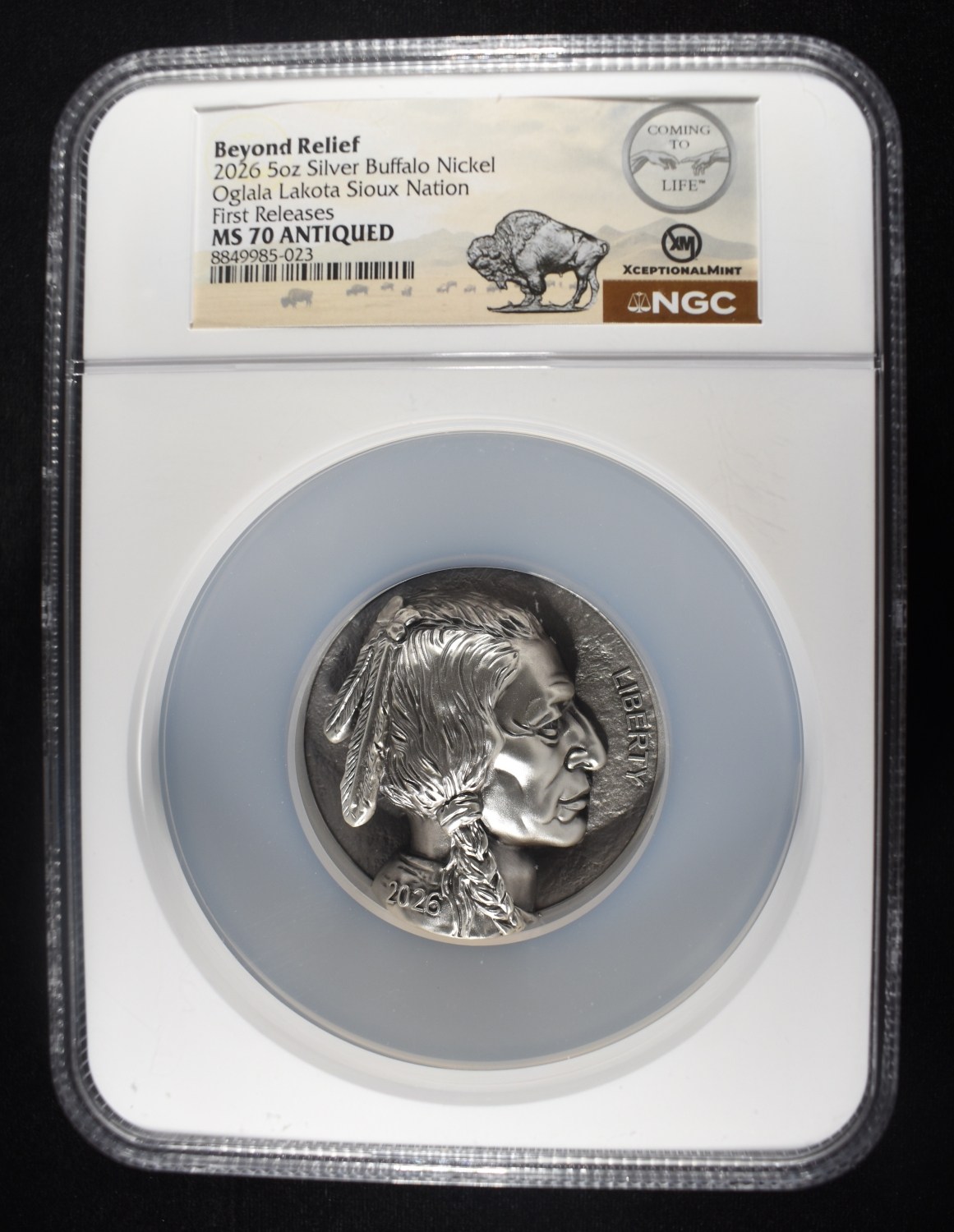 2026 5 OZ SILVER BUFFALO BEYOND RELIEF NGC MS-70