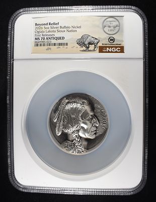 2026 5 OZ SILVER BUFFALO BEYOND RELIEF NGC MS-70. OGLALA LAKOTA SIOUX NATION. FIRST RELEASES 