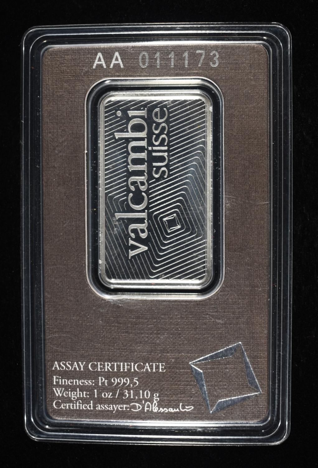 VALCAMBI SUISSE 1 OZ .9995 PLATINUM