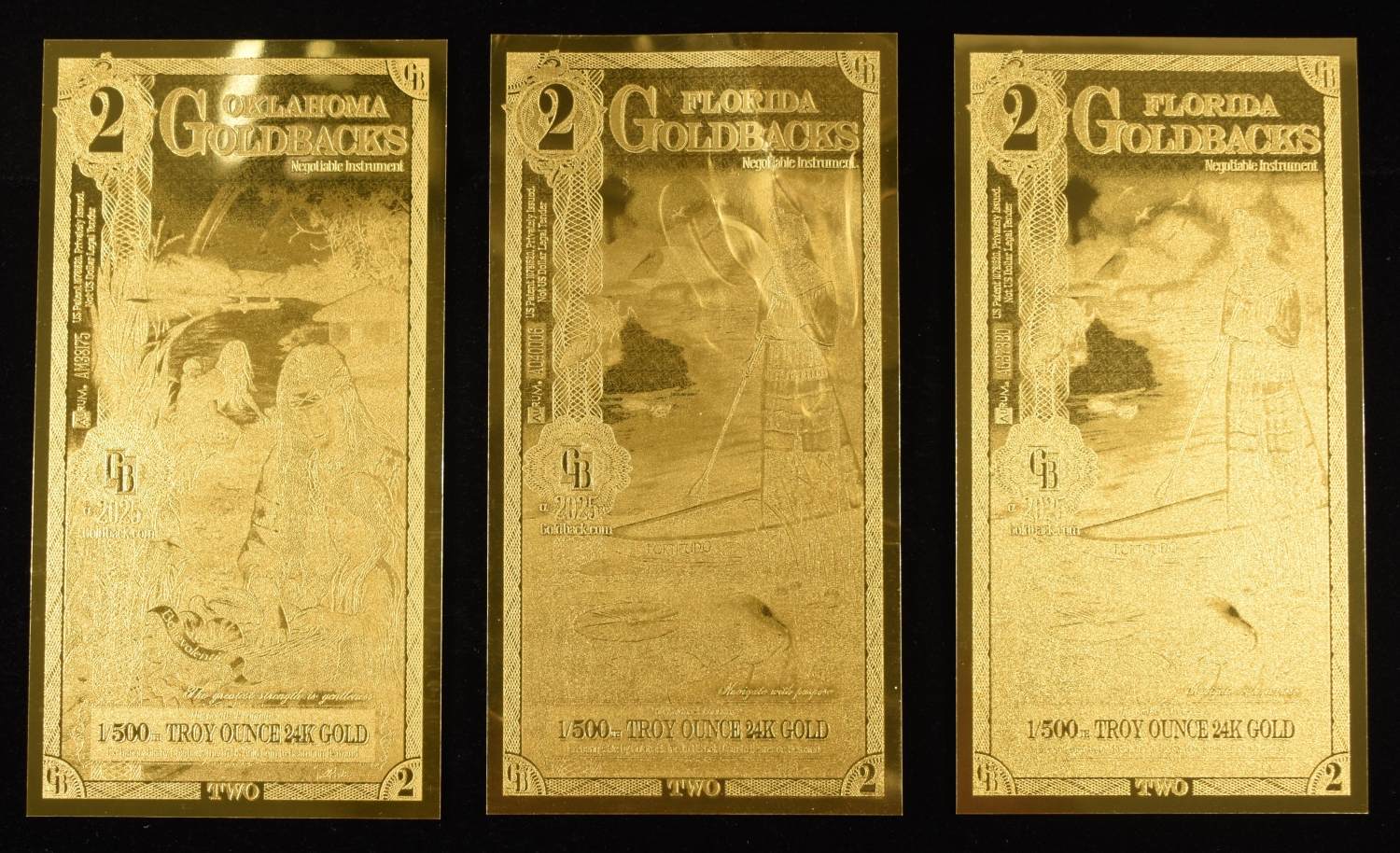 (3) 1/500TH OZ 24K GOLD GOLDBACKS