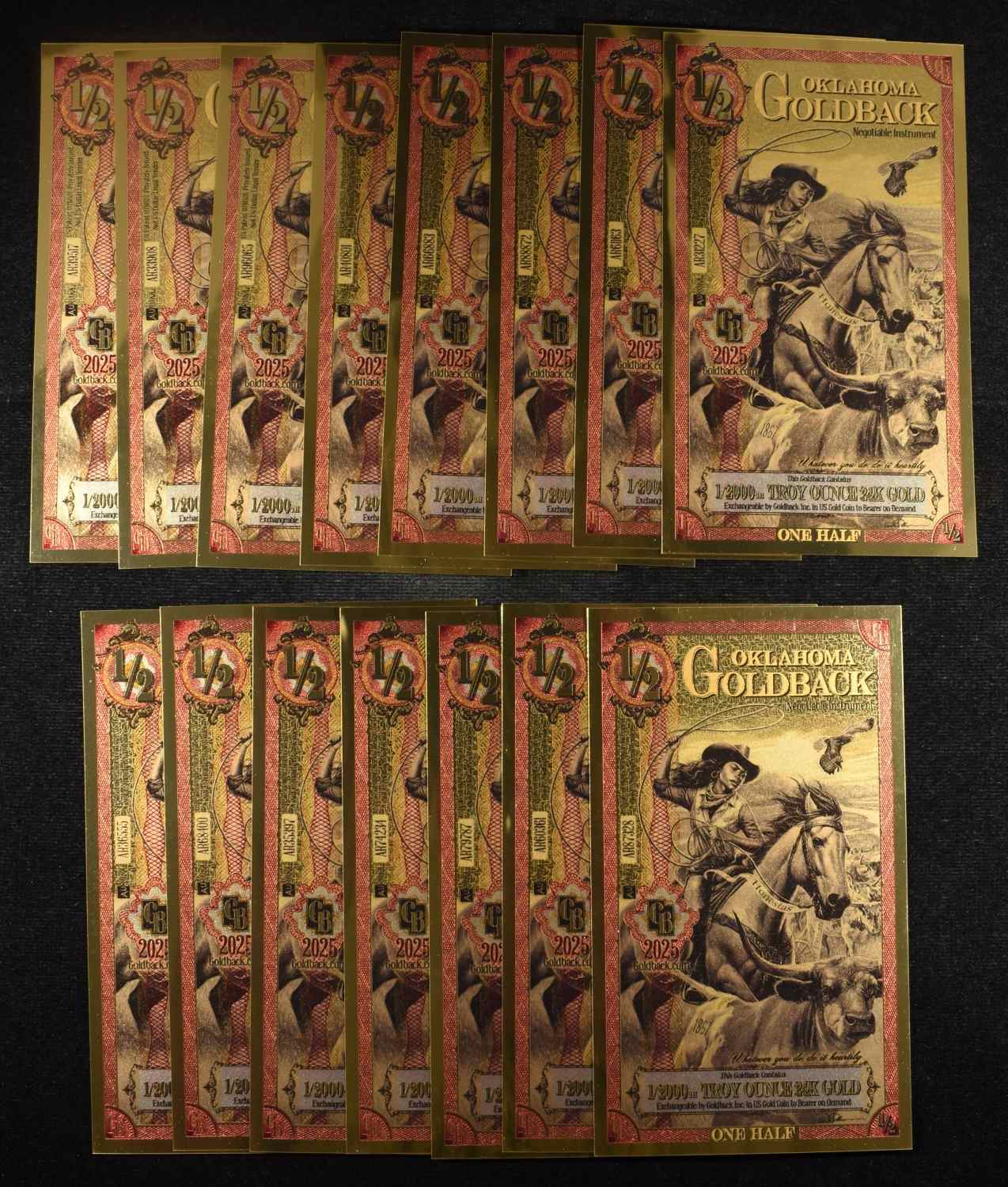 (15) $1/2 GOLDBACKS 1/2000TH TROY OZ 24K GOLD