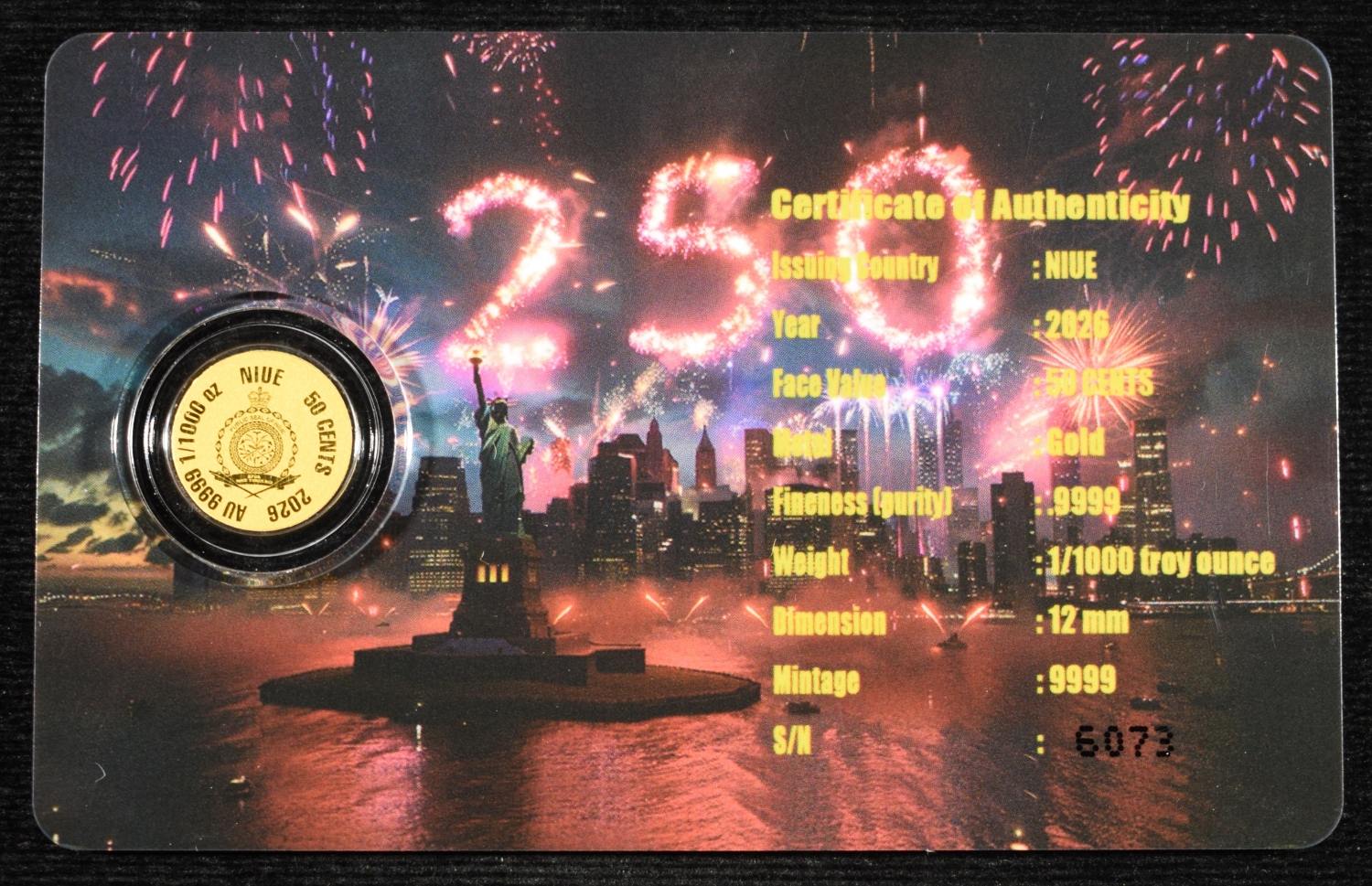 (5) 2026 NIUE 50C 1/1000TH .9999 GOLD