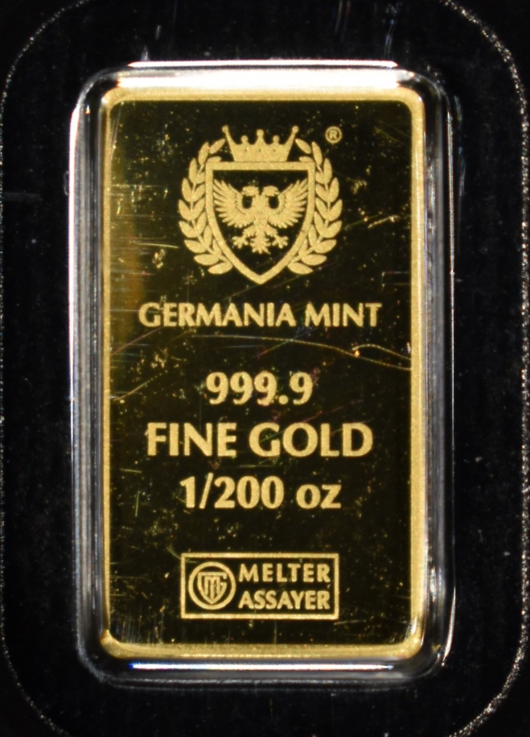 (2) GERMANIA MINT 1/200TH .9999 GOLD BARS PROOF